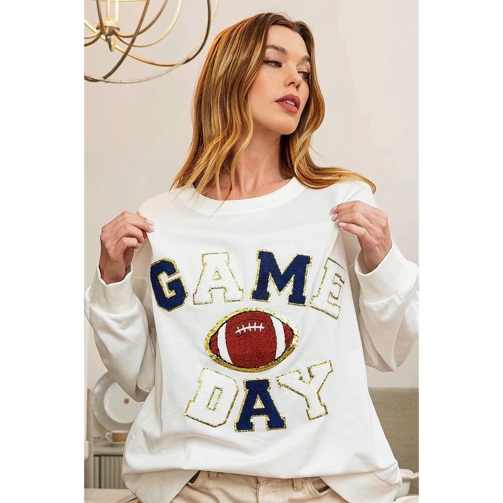BiBi Cream 'Game Day' Sequin Football Crewneck Sweater - Picture 5 of 6